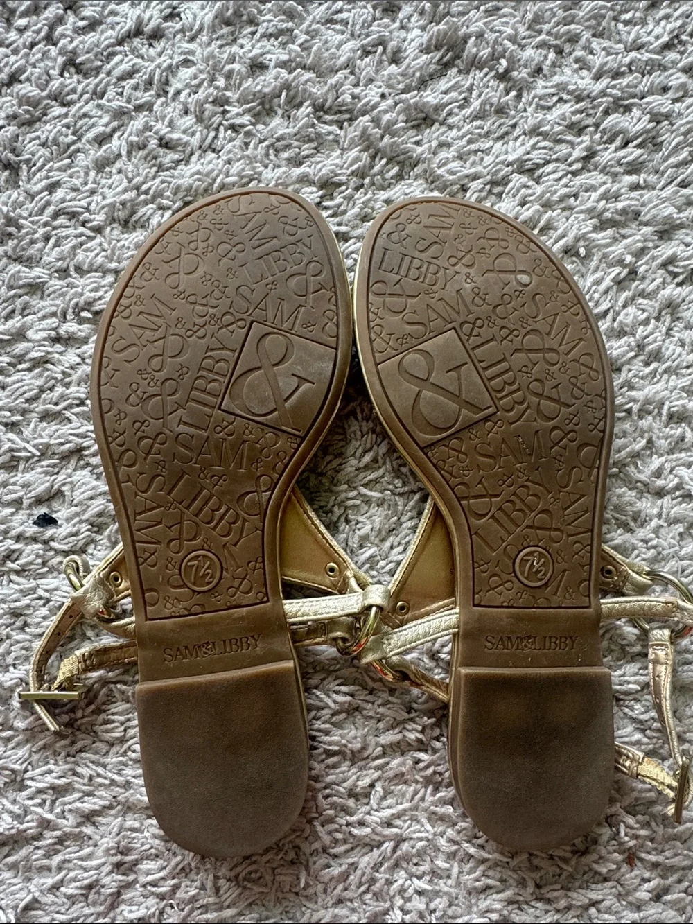 Sam & Libby Metallic Gold Leather T-Strap Sandals